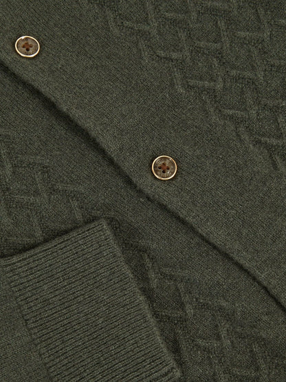 Reiss Best Seller - 3-9 yrs Wool V-Stitch Button-Through Cardigan in Forest Green