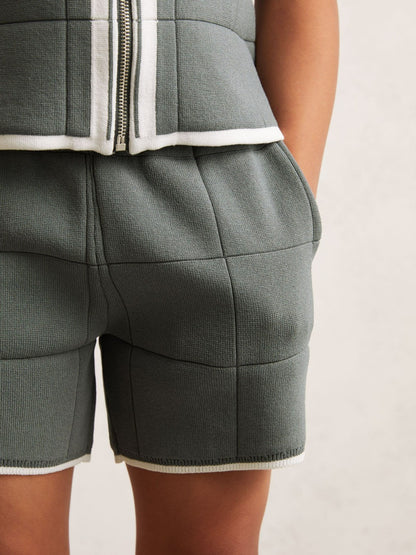 Reiss Tipped Knit Stitch-Detail Shorts in Dark Sage Green