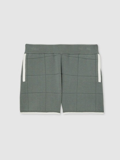 Reiss Tipped Knit Stitch-Detail Shorts in Dark Sage Green