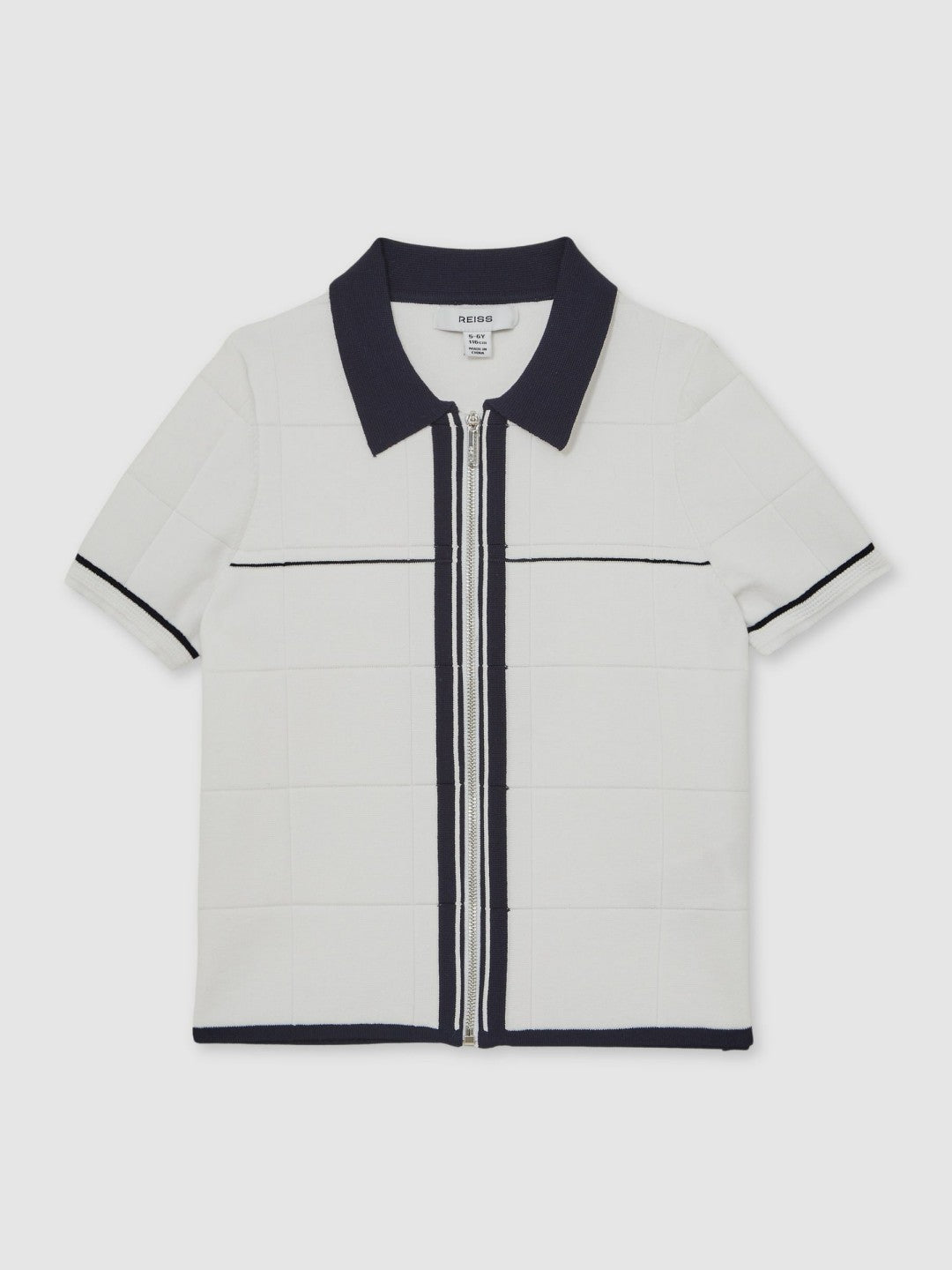 Reiss 13-14 yrs Tipped Knit Zip-Through Shirt in White/Navy