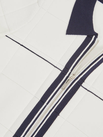 Reiss 13-14 yrs Tipped Knit Zip-Through Shirt in White/Navy