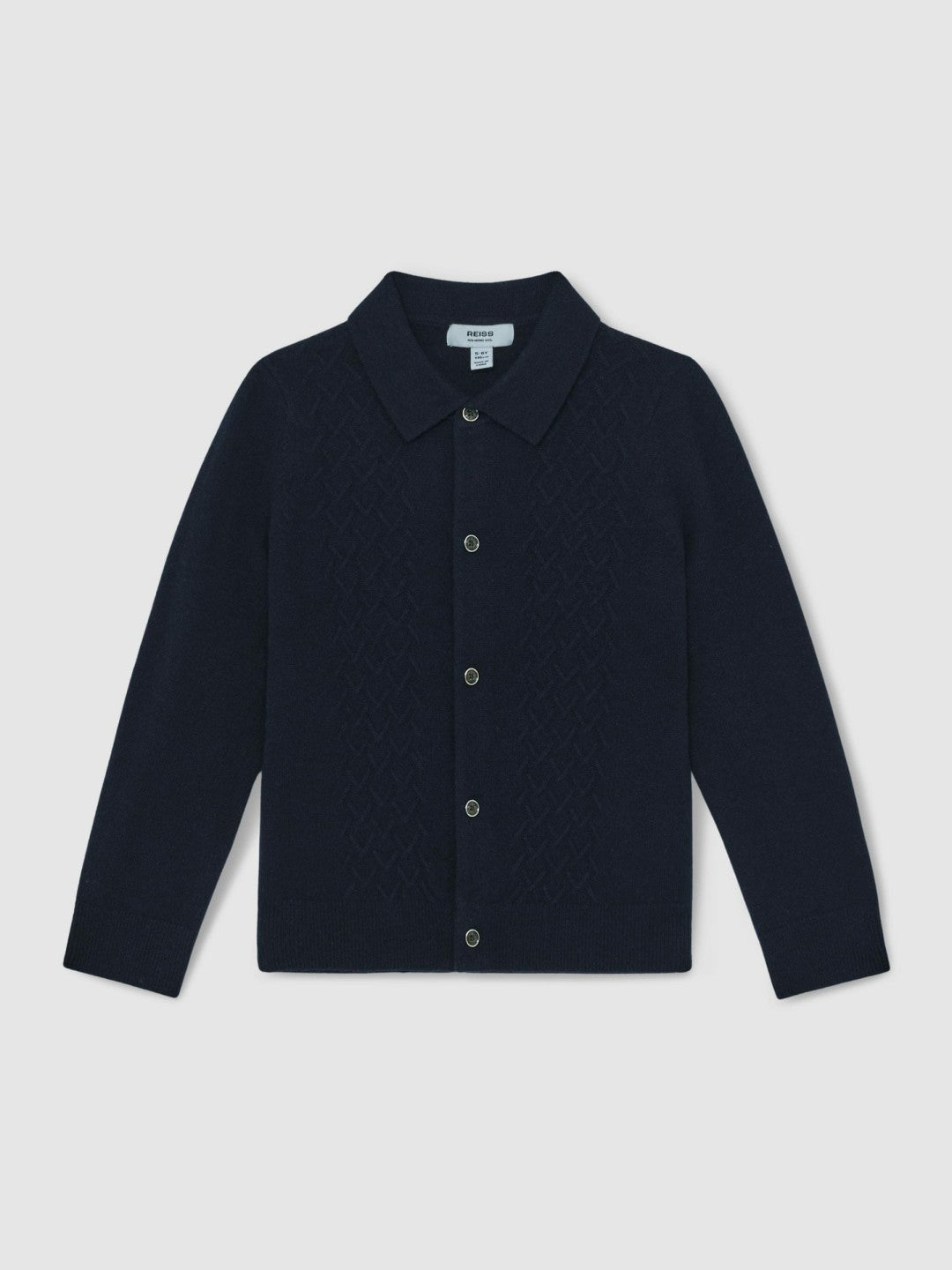 Reiss Offer - 3-9 yrs Wool V-Stitch Button-Through Cardigan in Navy Blue