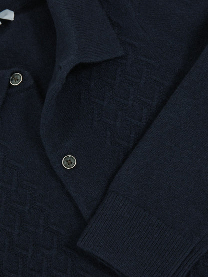 Reiss Offer - 3-9 yrs Wool V-Stitch Button-Through Cardigan in Navy Blue