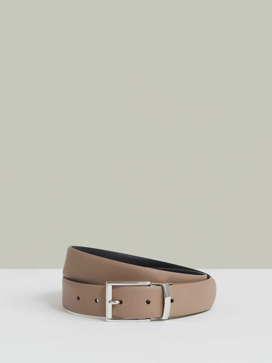 Reiss Savings - Reversible Leather Belt in Dark Stone/Navy