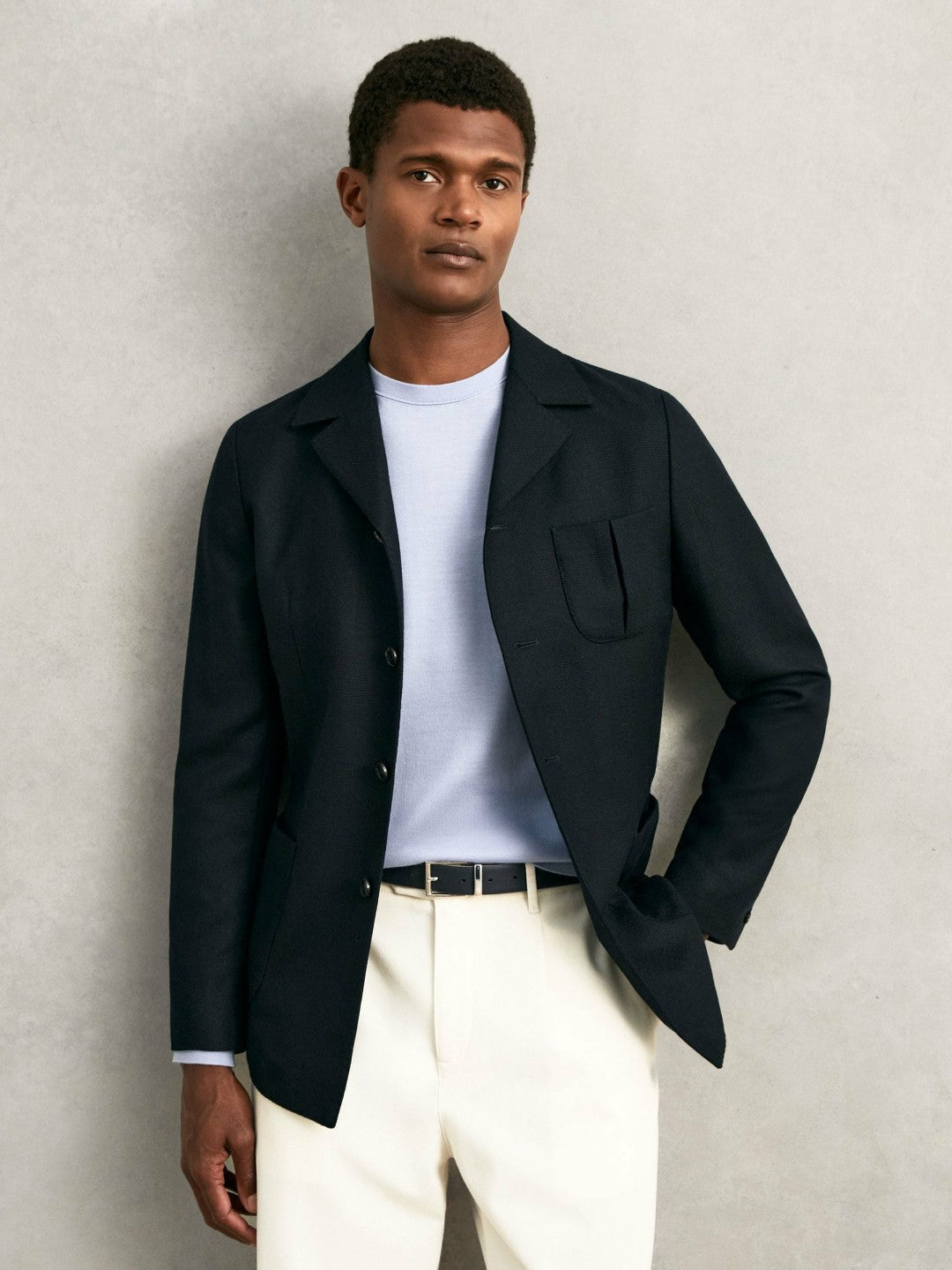 Reiss Savings - Reversible Leather Belt in Dark Stone/Navy
