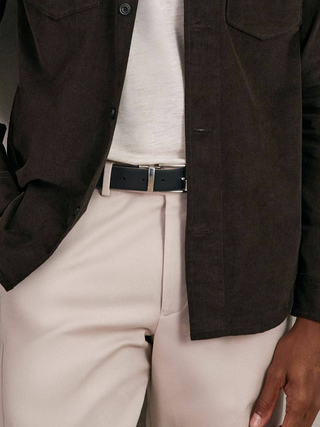 Reiss Savings - Reversible Leather Belt in Dark Stone/Navy