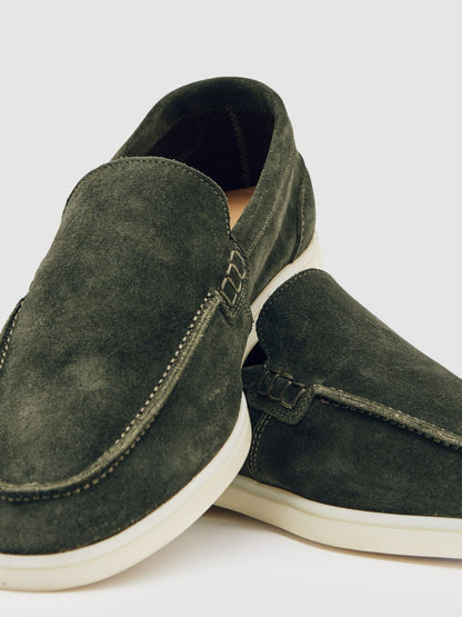 Reiss Affordable - Suede Slip-On Loafers in Forest Green