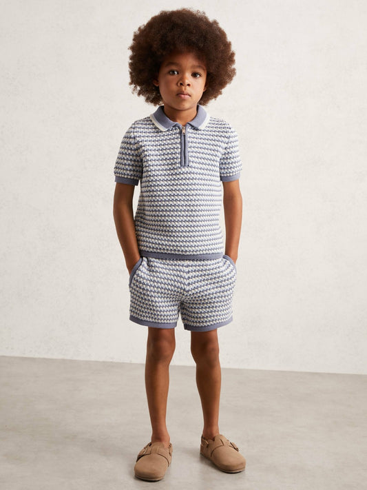 Reiss Offer - 3-9 yrs Knitted Stripe Half-Zip Polo Shirt in Blue/White