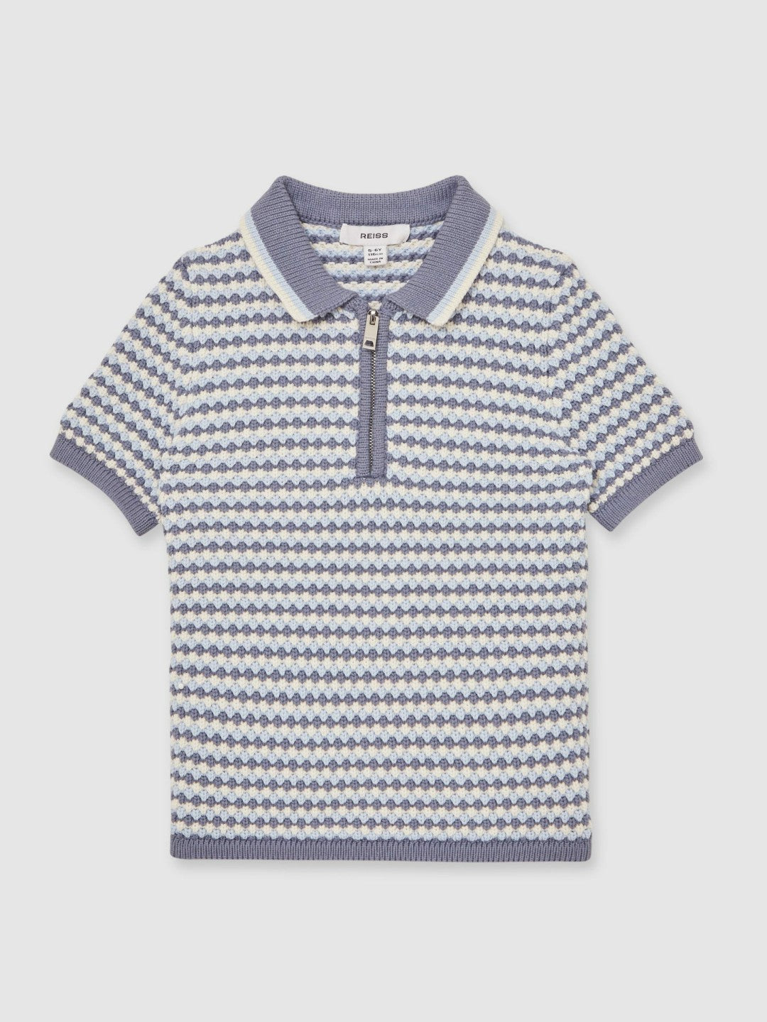 Reiss 3-9 yrs Knitted Stripe Half-Zip Polo Shirt in Blue/White