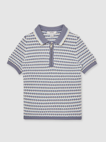 Reiss 3-9 yrs Knitted Stripe Half-Zip Polo Shirt in Blue/White