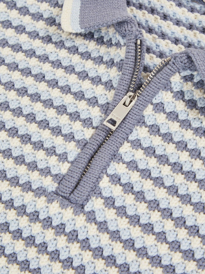 Reiss 3-9 yrs Knitted Stripe Half-Zip Polo Shirt in Blue/White
