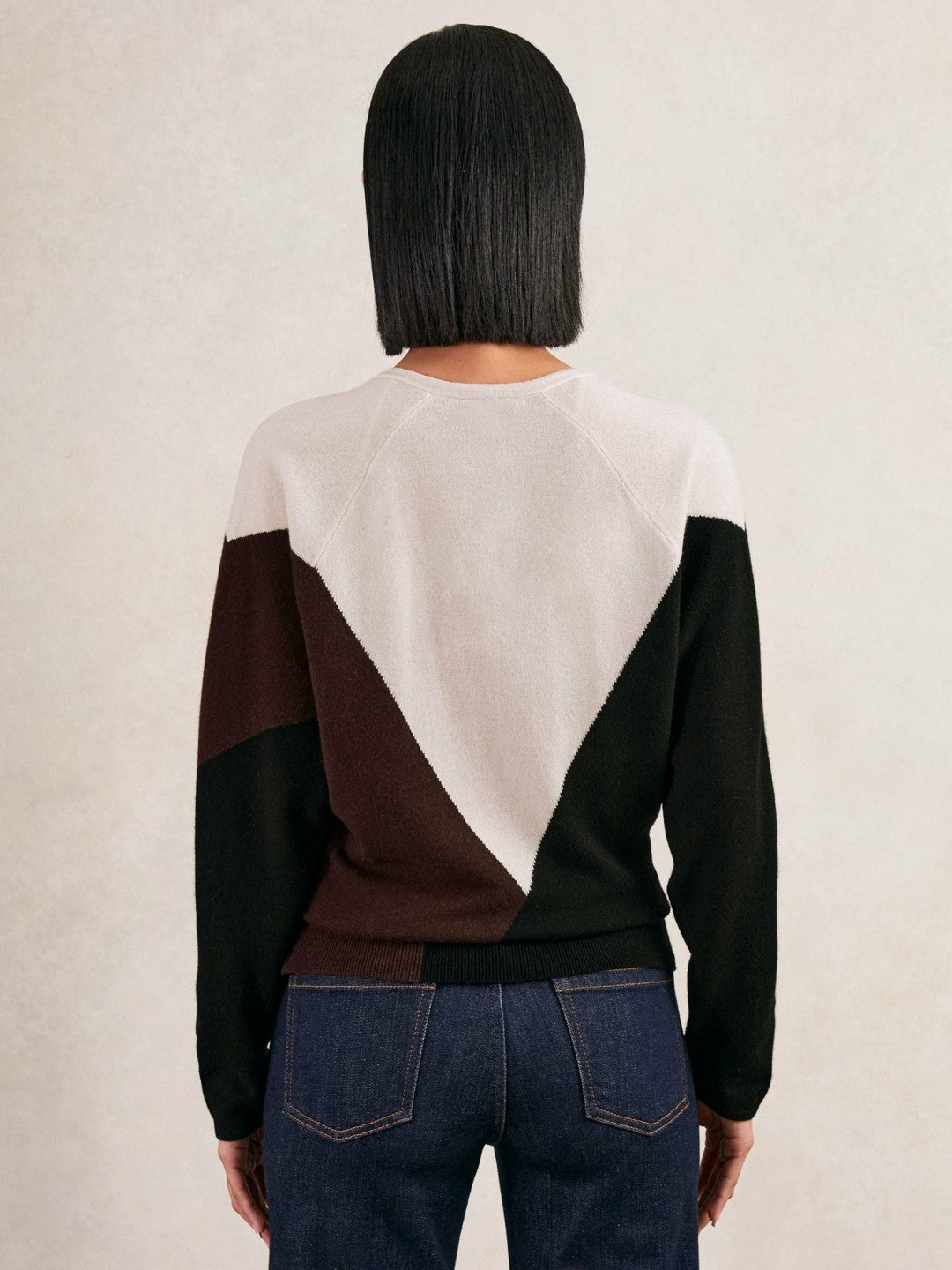 Reiss Featured - Wool-Blend Colourblock Knit Jumper with Cashmere in Black/Burgundy/Cream