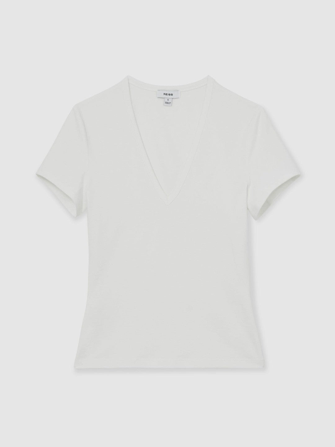 Reiss Sale - Stretch Cotton V-Neck T-Shirt in White