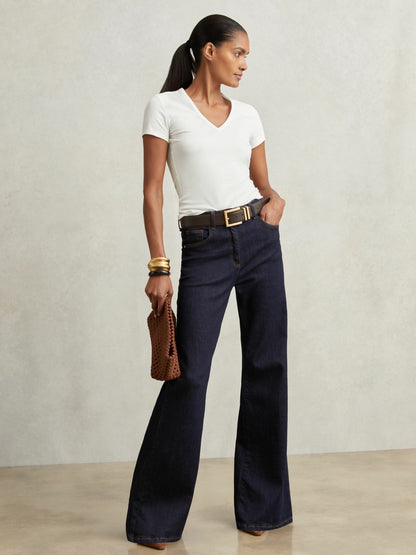Reiss Sale - Stretch Cotton V-Neck T-Shirt in White