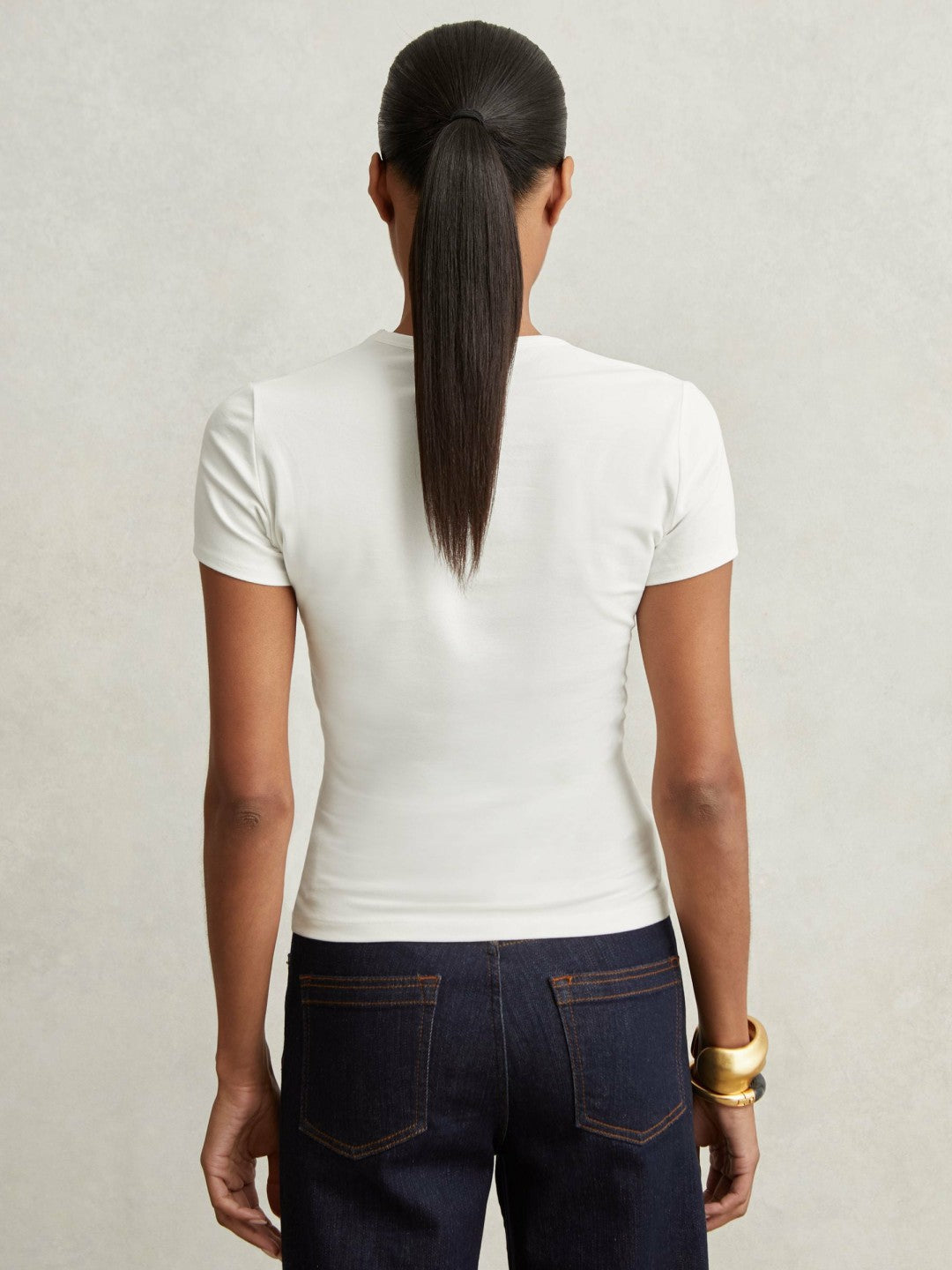 Reiss Sale - Stretch Cotton V-Neck T-Shirt in White