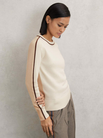Reiss Popular Choice - Wool-Blend Colour-Block Jumper With Cashmere in Cream/Neutral