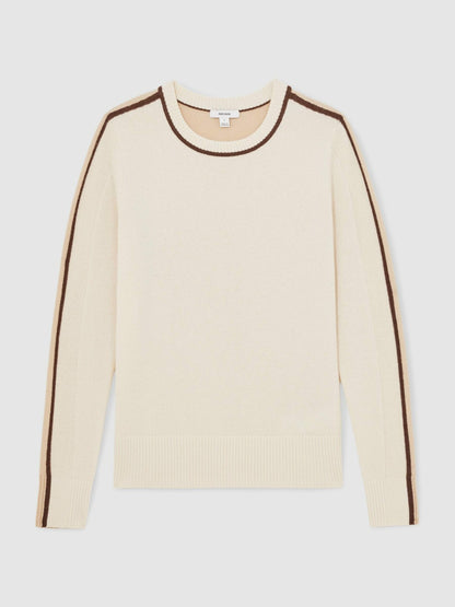 Reiss Popular Choice - Wool-Blend Colour-Block Jumper With Cashmere in Cream/Neutral