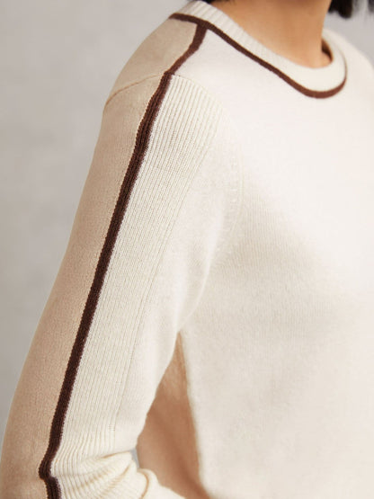 Reiss Popular Choice - Wool-Blend Colour-Block Jumper With Cashmere in Cream/Neutral