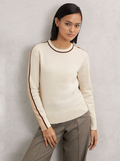 Reiss Popular Choice - Wool-Blend Colour-Block Jumper With Cashmere in Cream/Neutral