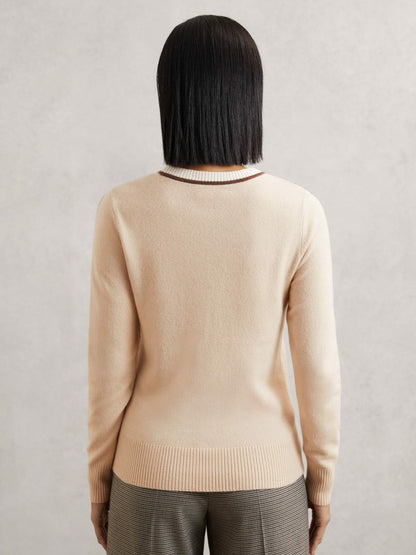 Reiss Popular Choice - Wool-Blend Colour-Block Jumper With Cashmere in Cream/Neutral