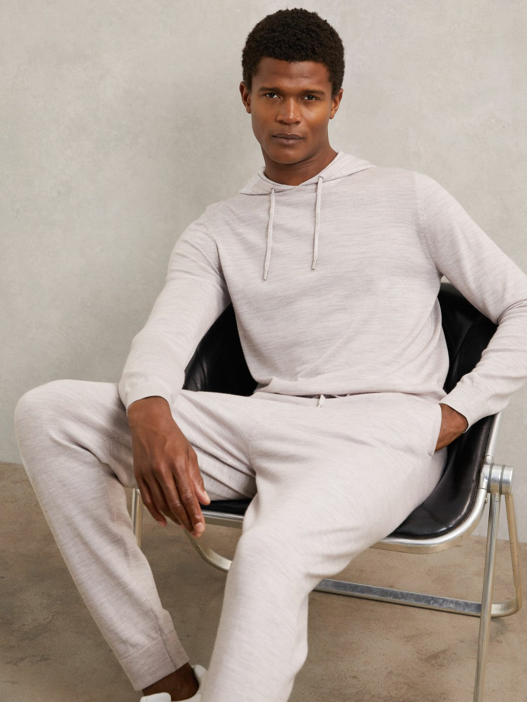 Reiss Value - Merino Wool Drawstring Hoodie in Wicker Brown Melange