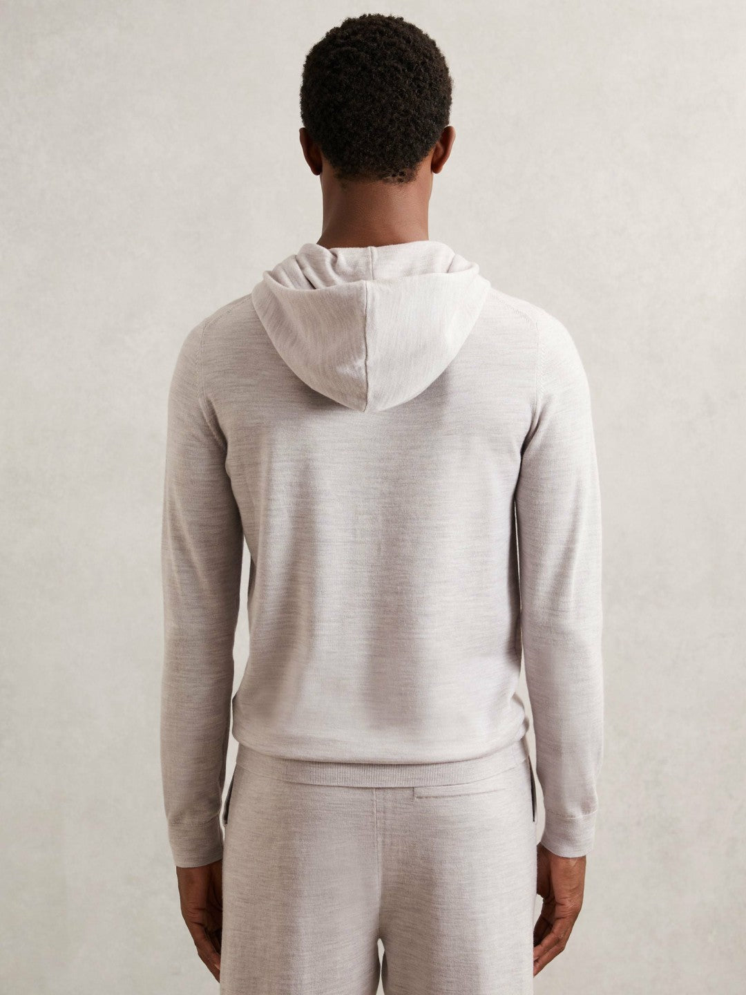 Reiss Value - Merino Wool Drawstring Hoodie in Wicker Brown Melange