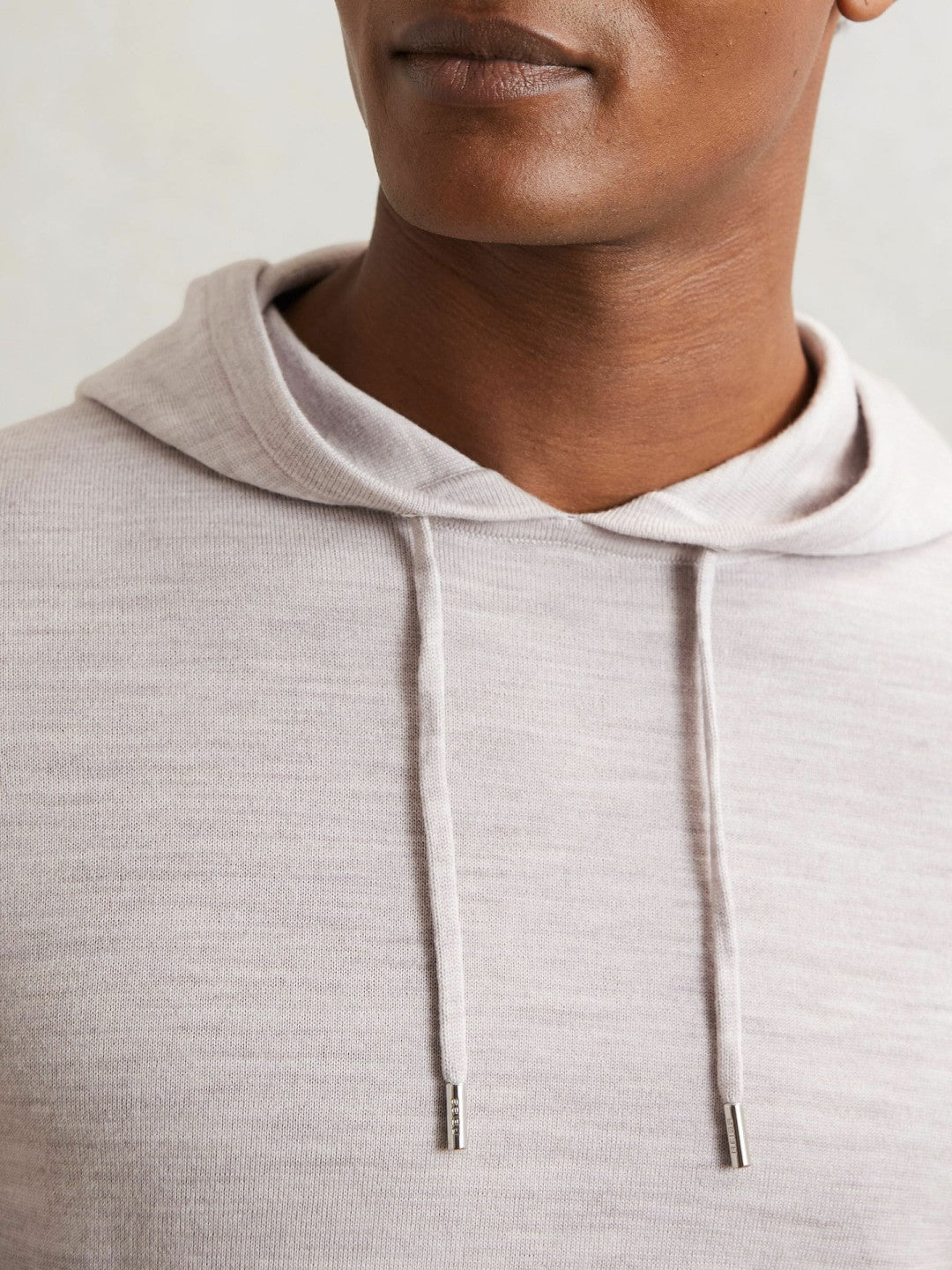 Reiss Value - Merino Wool Drawstring Hoodie in Wicker Brown Melange