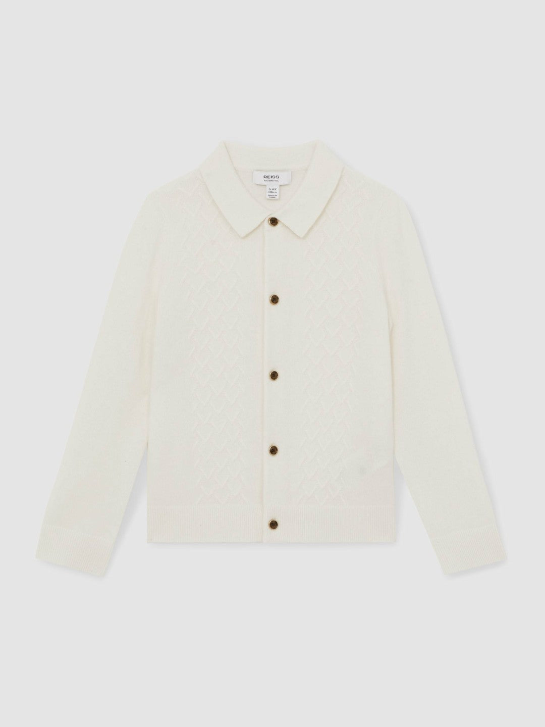 Reiss Popular Choice - 13-14 yrs Wool V-Stitch Button-Through Cardigan in Off White