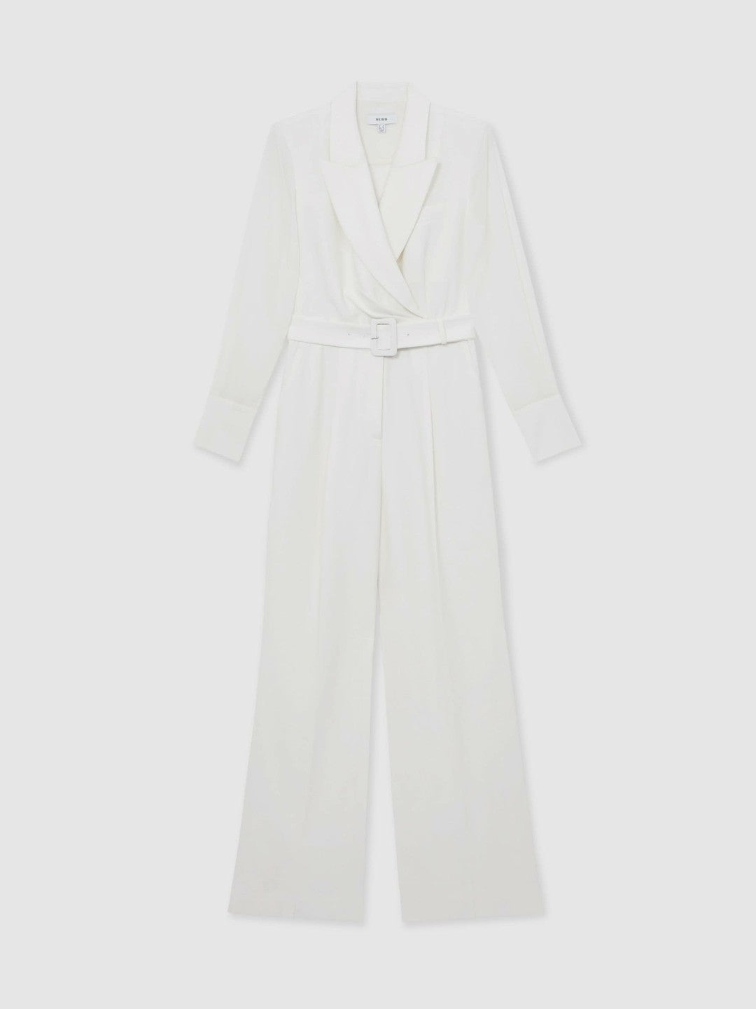 Reiss Deal - Sheer-Sleeve Wide-Leg Tuxedo Jumpsuit in Ivory