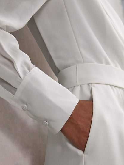 Reiss Deal - Sheer-Sleeve Wide-Leg Tuxedo Jumpsuit in Ivory