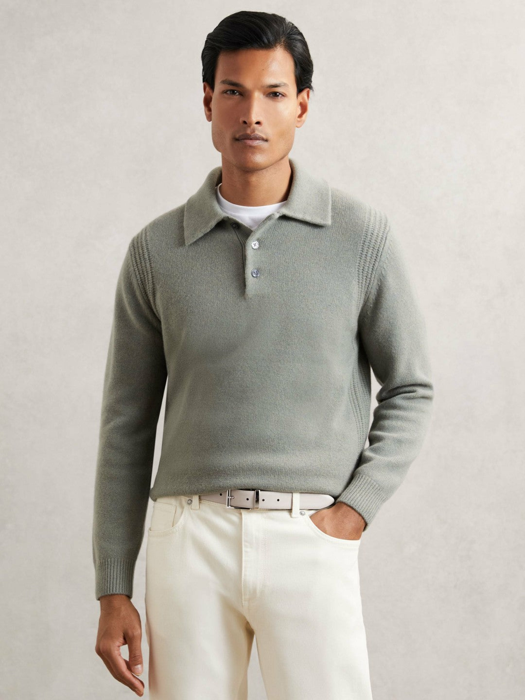 Reiss Affordable - Reversible Leather Belt in Forest Green/Off White