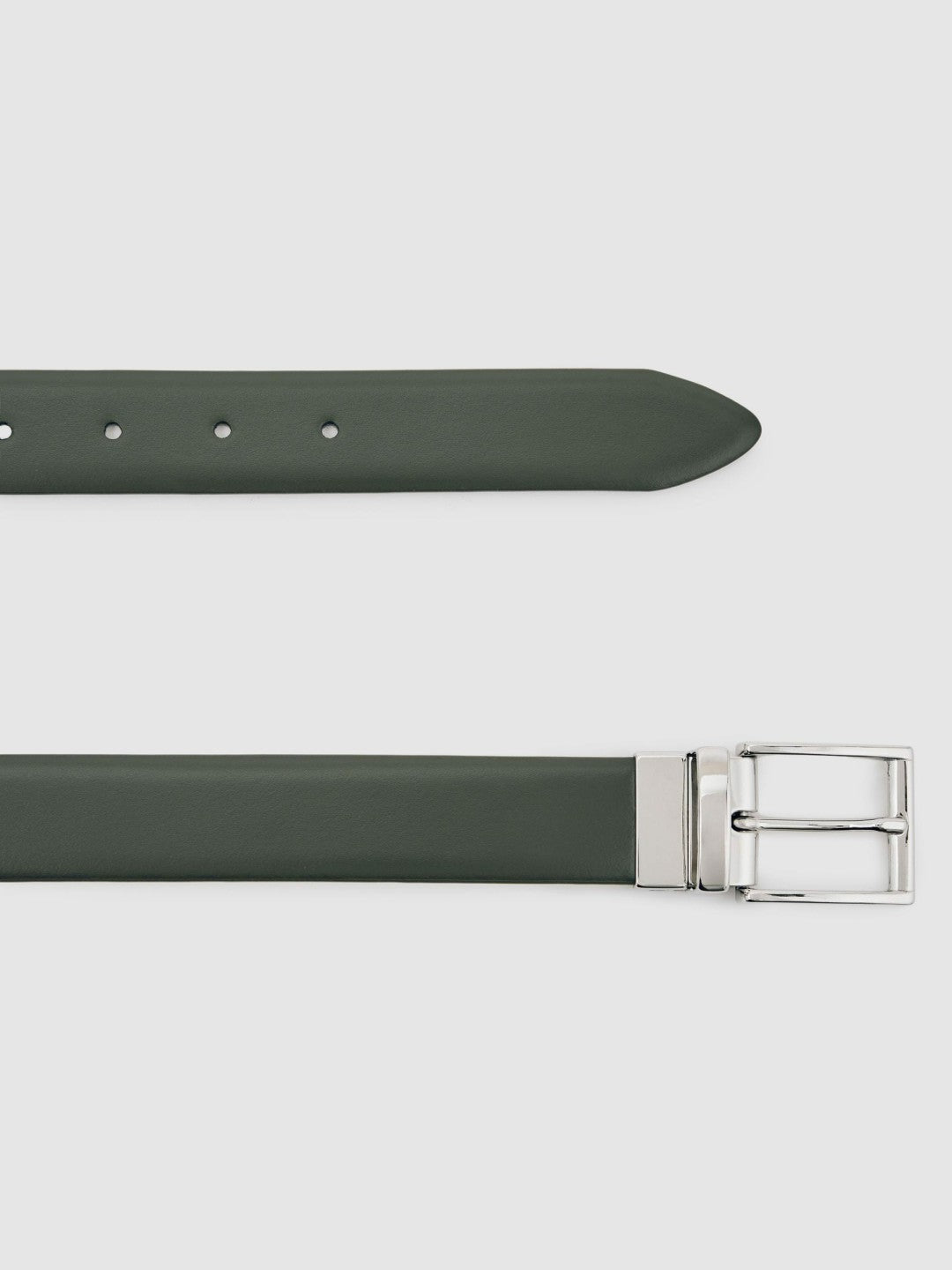 Reiss Affordable - Reversible Leather Belt in Forest Green/Off White