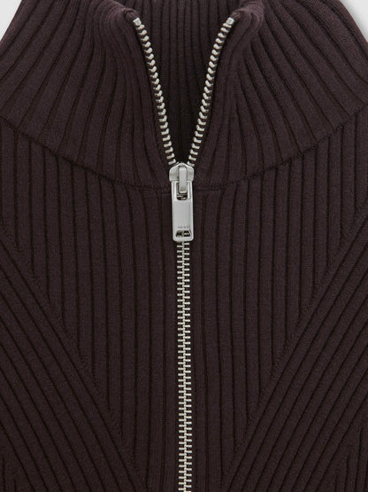 Reiss Featured - Rib-Knit Belted Half-Zip Flippy Dress in Plum Purple