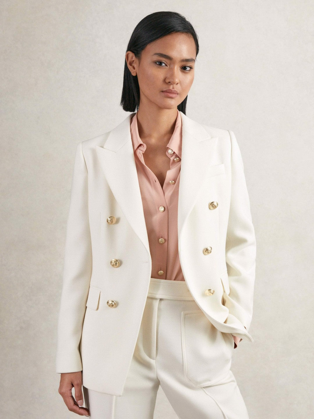 Reiss Best Seller - Double-Breasted Twill Suit Blazer With Wool in White