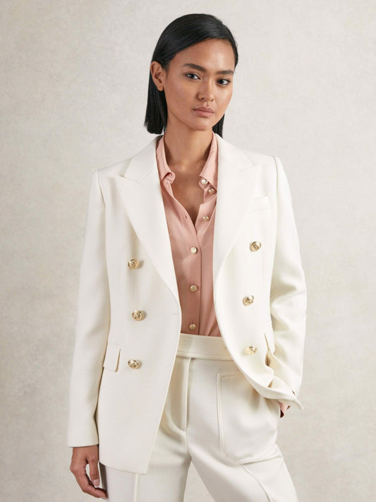 Reiss Best Seller - Double-Breasted Twill Suit Blazer With Wool in White