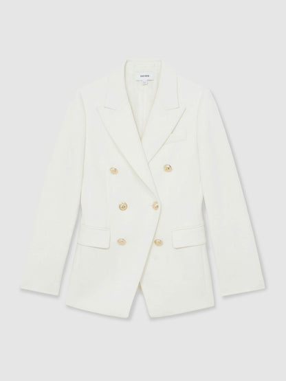 Reiss Best Seller - Double-Breasted Twill Suit Blazer With Wool in White