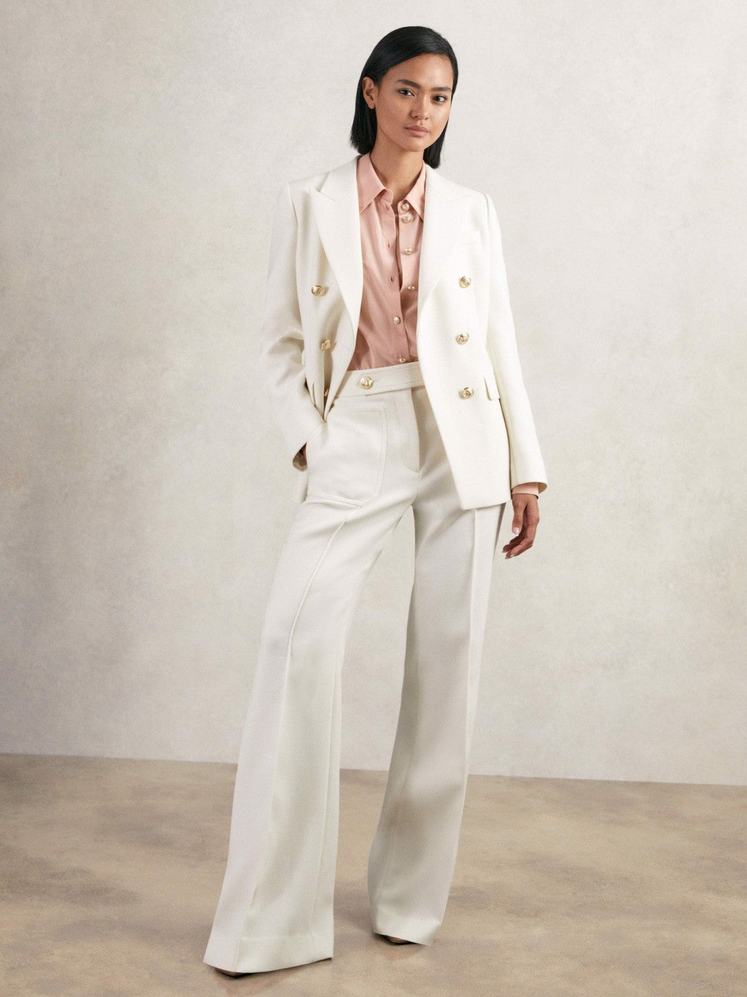 Reiss Best Seller - Double-Breasted Twill Suit Blazer With Wool in White
