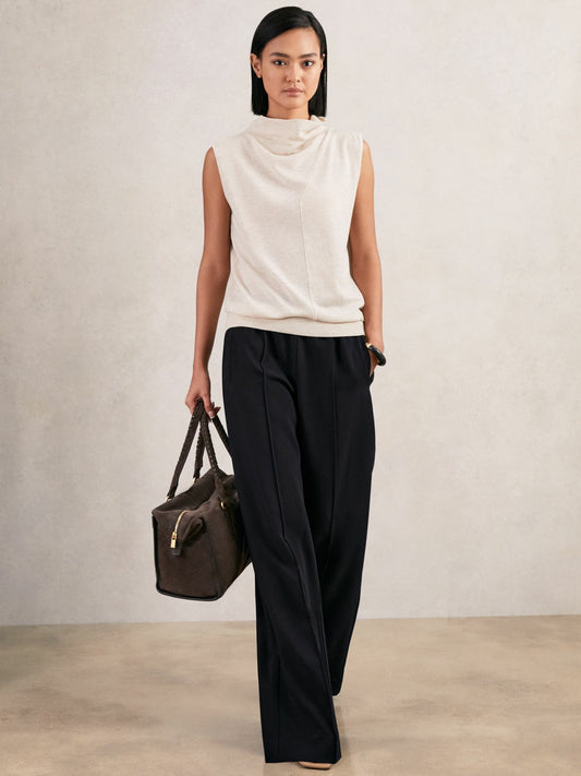 Reiss Savings - Wide Leg Elasticated Waist Trousers in Navy