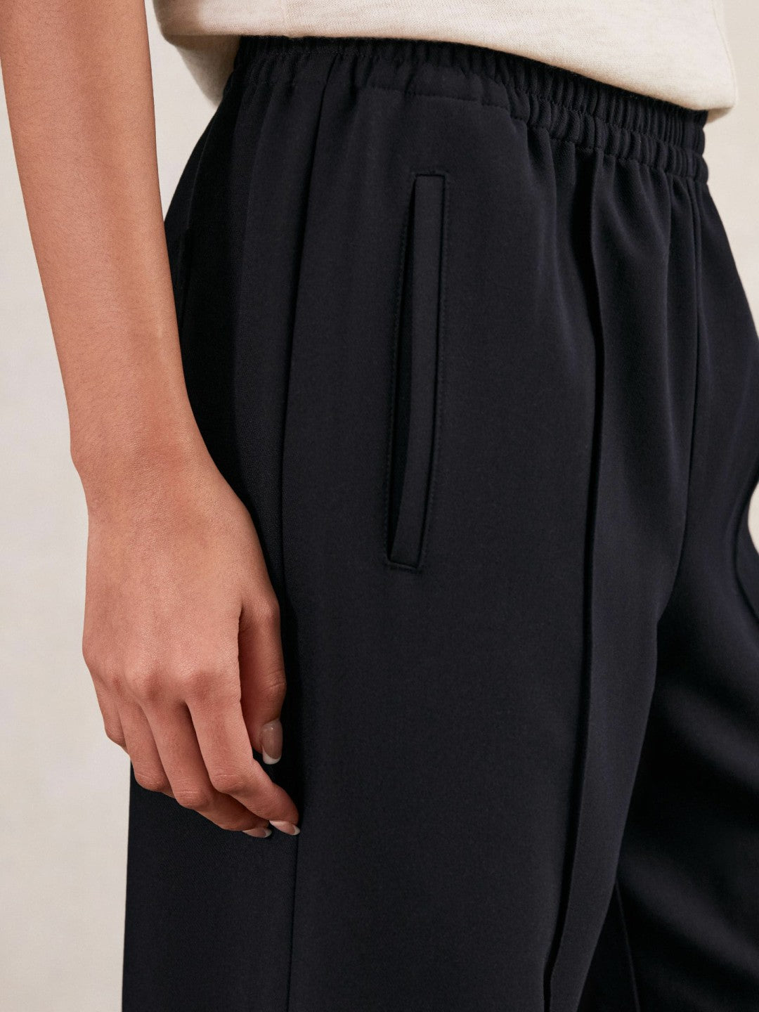 Reiss Savings - Wide Leg Elasticated Waist Trousers in Navy