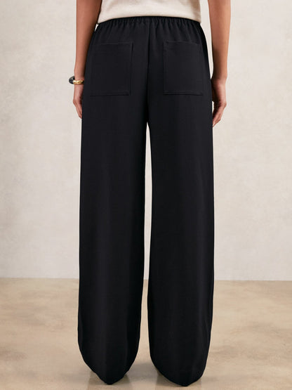 Reiss Value - Petite Wide Leg Elasticated Waist Trousers in Navy