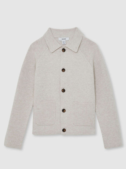 Reiss 3-9 yrs Button-Through Knitted Cardigan in Oatmeal Melange