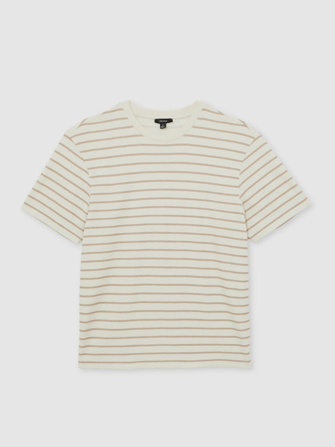 Reiss Value - Cotton Textured Stripe T-Shirt in Oatmeal/White