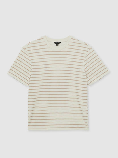 Reiss Value - Cotton Textured Stripe T-Shirt in Oatmeal/White
