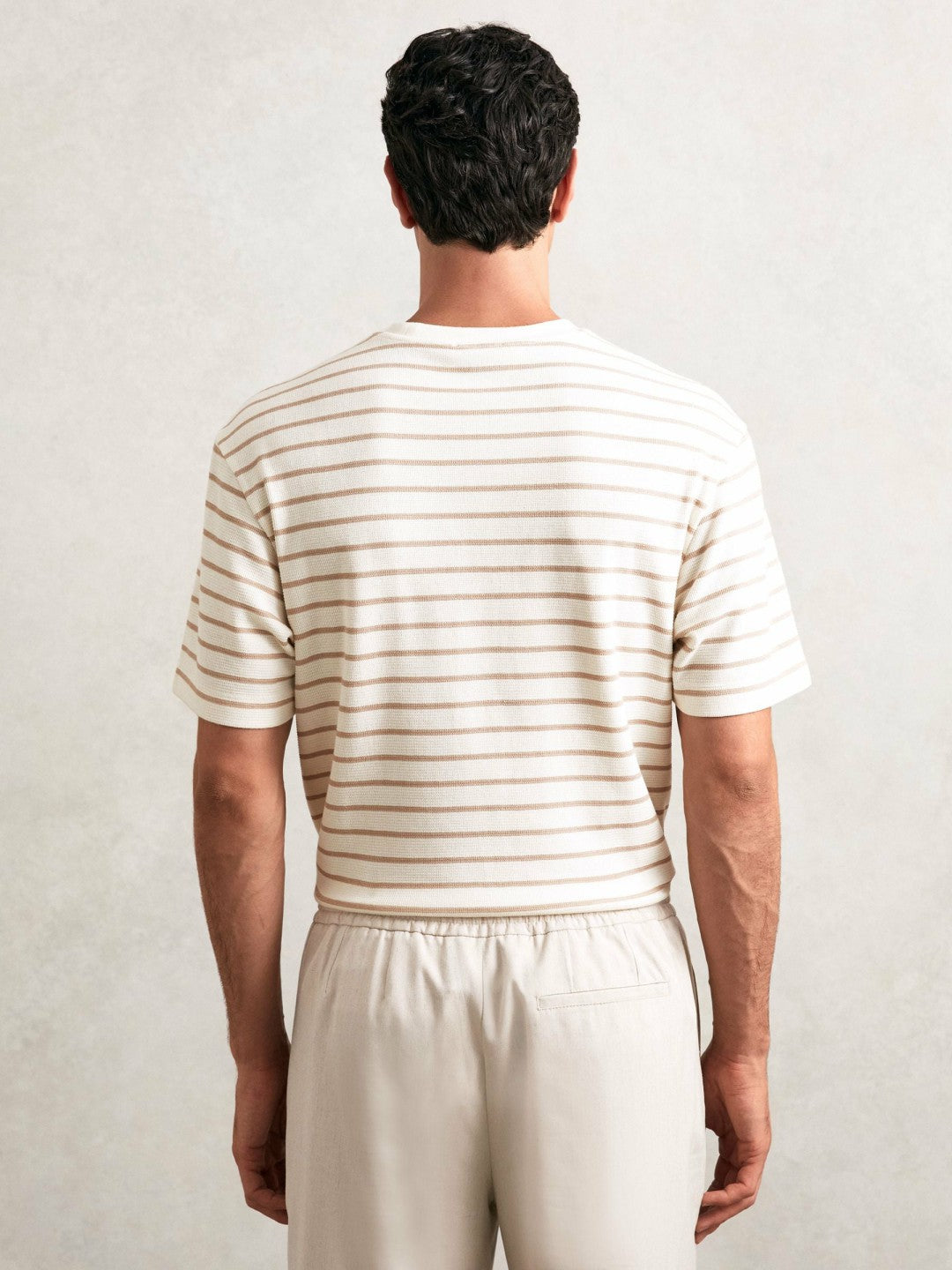 Reiss Value - Cotton Textured Stripe T-Shirt in Oatmeal/White