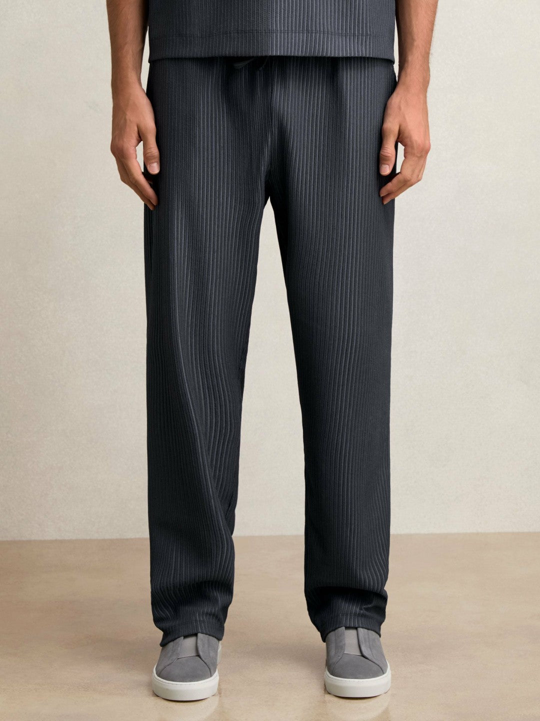 Reiss Offer - Textured Stripe Drawstring Trousers in Petrol Blue