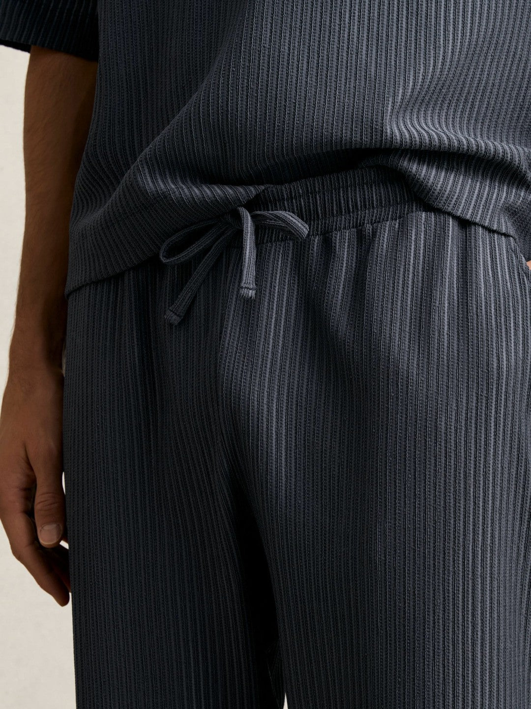 Reiss Offer - Textured Stripe Drawstring Trousers in Petrol Blue