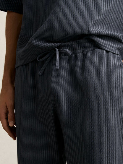 Reiss Offer - Textured Stripe Drawstring Trousers in Petrol Blue