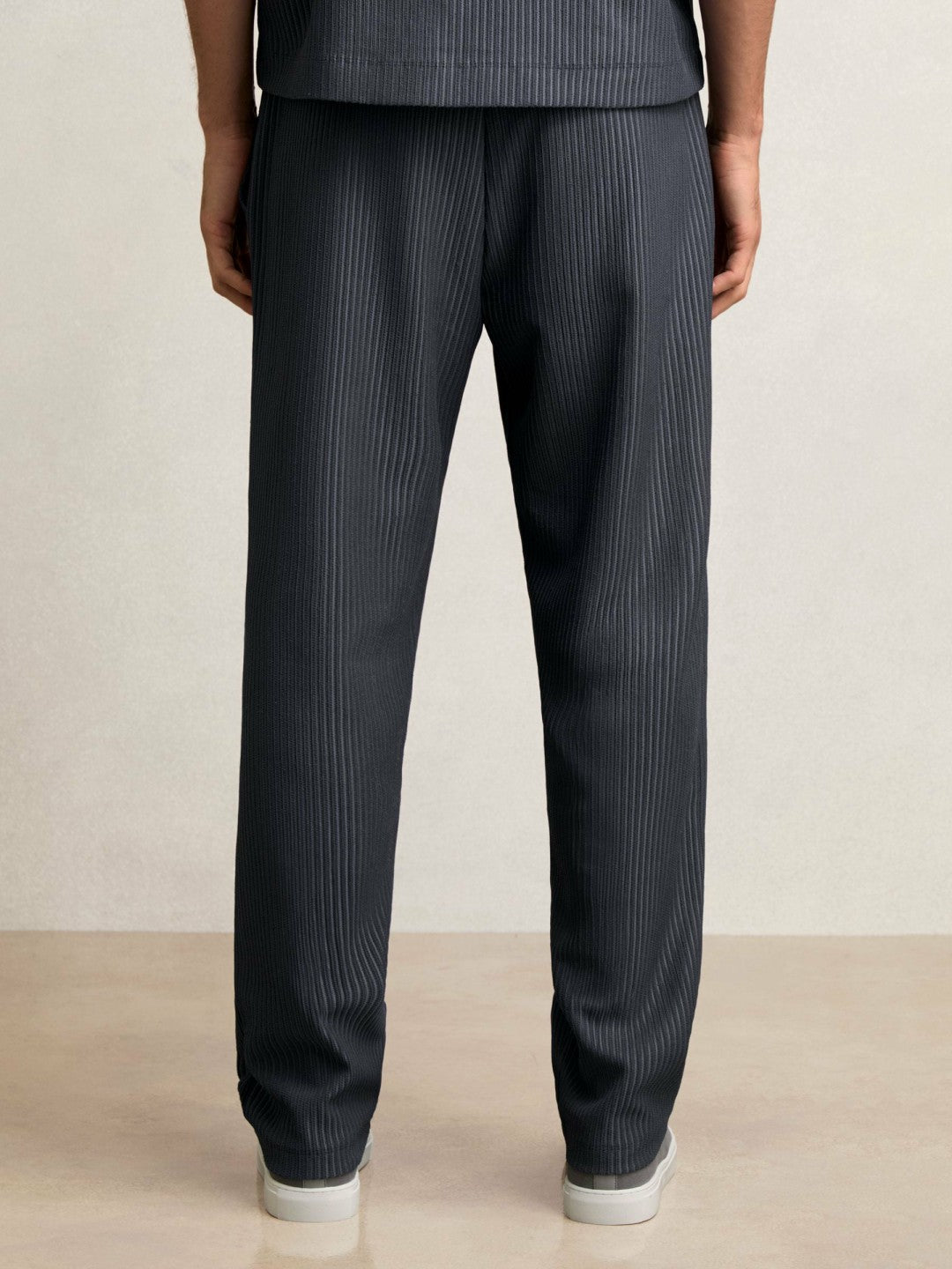 Reiss Offer - Textured Stripe Drawstring Trousers in Petrol Blue