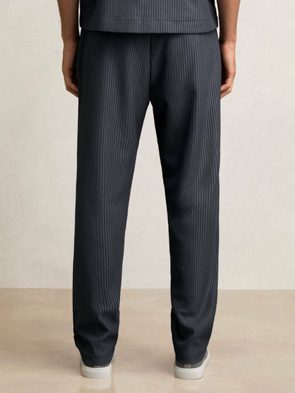 Reiss Offer - Textured Stripe Drawstring Trousers in Petrol Blue