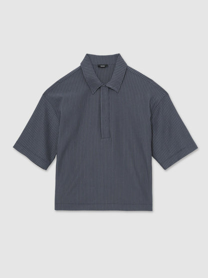 Reiss Value - Oversized Textured Stripe Polo Shirt in Petrol Blue